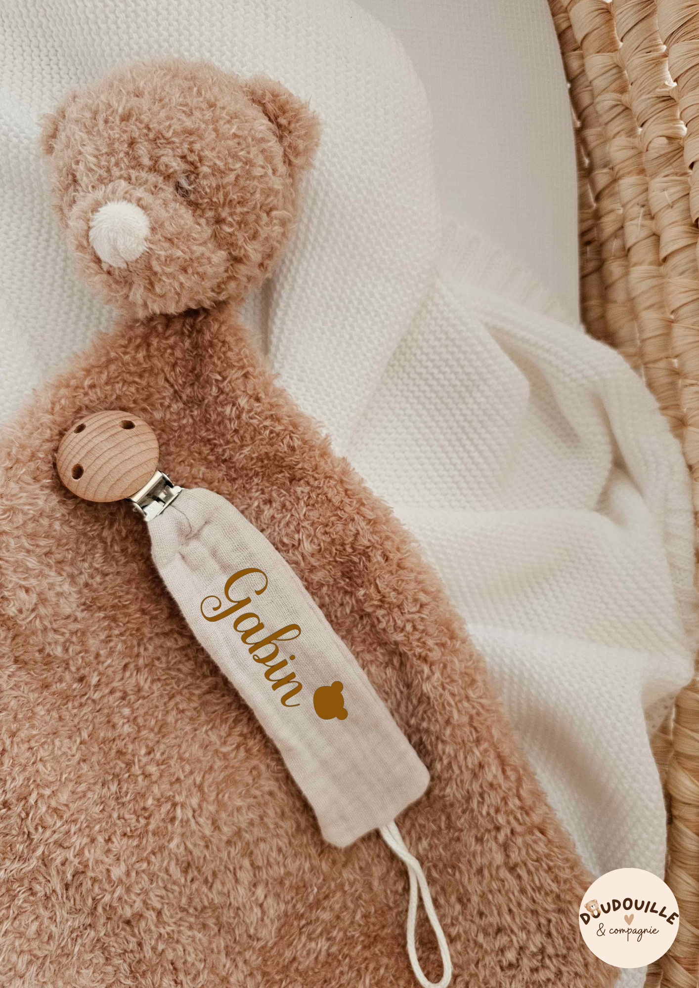 Attache tétine - Gaze de coton - Beige