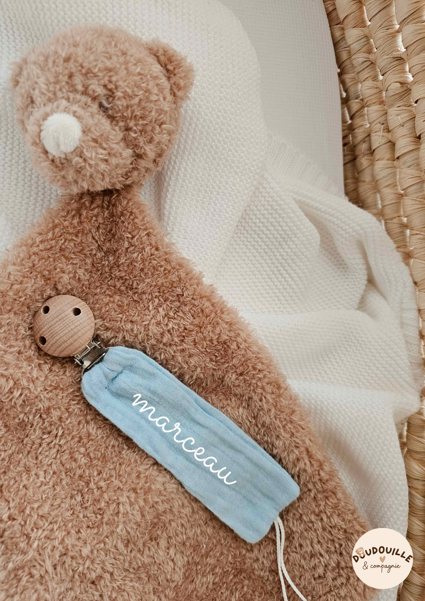 Attache tétine - Gaze de coton - Bleu