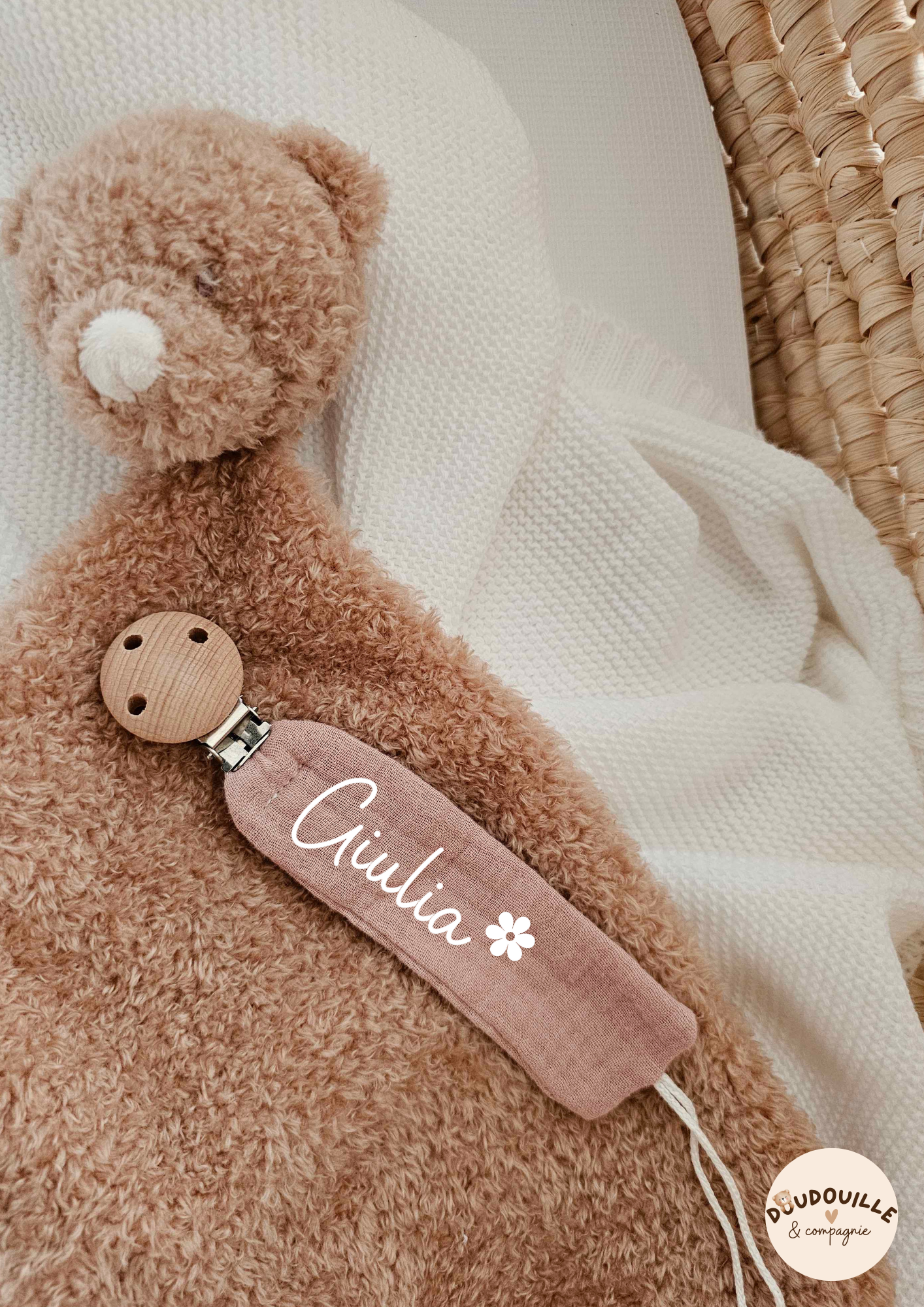 Attache tétine - Gaze de coton - Rose