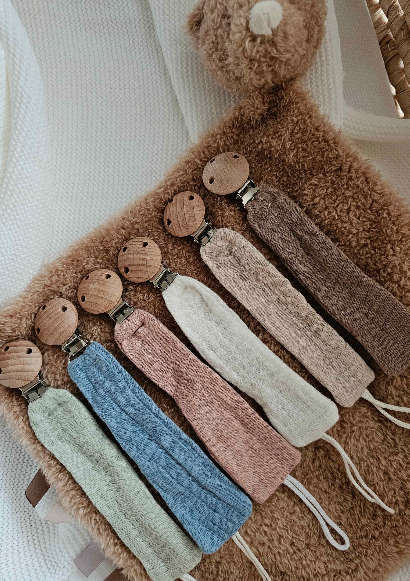 Attache tétine - Gaze de coton - Beige