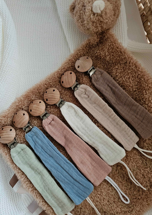 Attache tétine - Gaze de coton - Beige