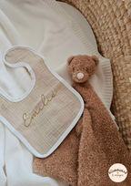 Bavoir- Gaze de coton - Beige- Prénom