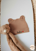 Bonnet ourson - Brun - Prénom + symbole
