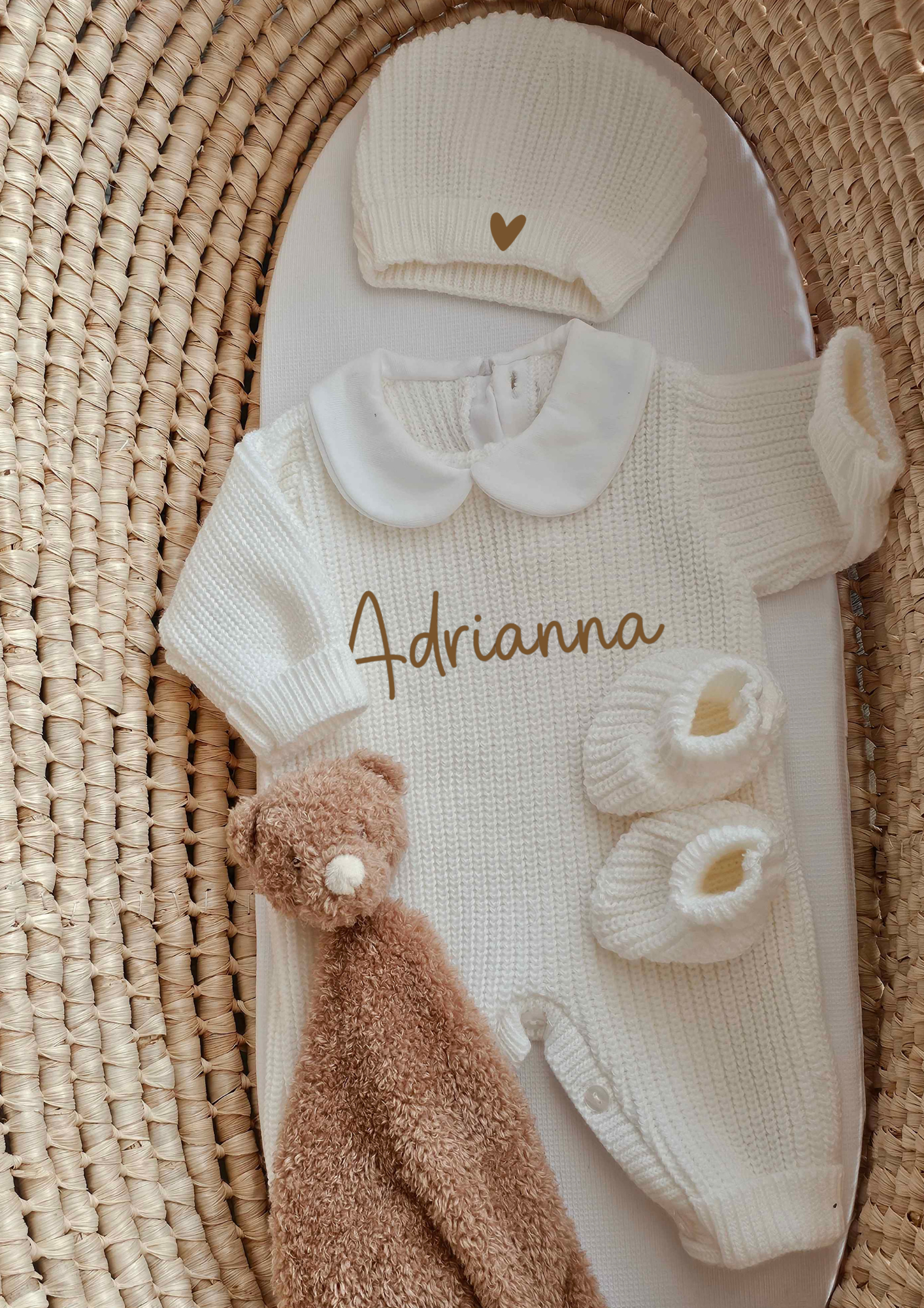 Combinaison naissance - Col - Blanc - Prénom + symbole