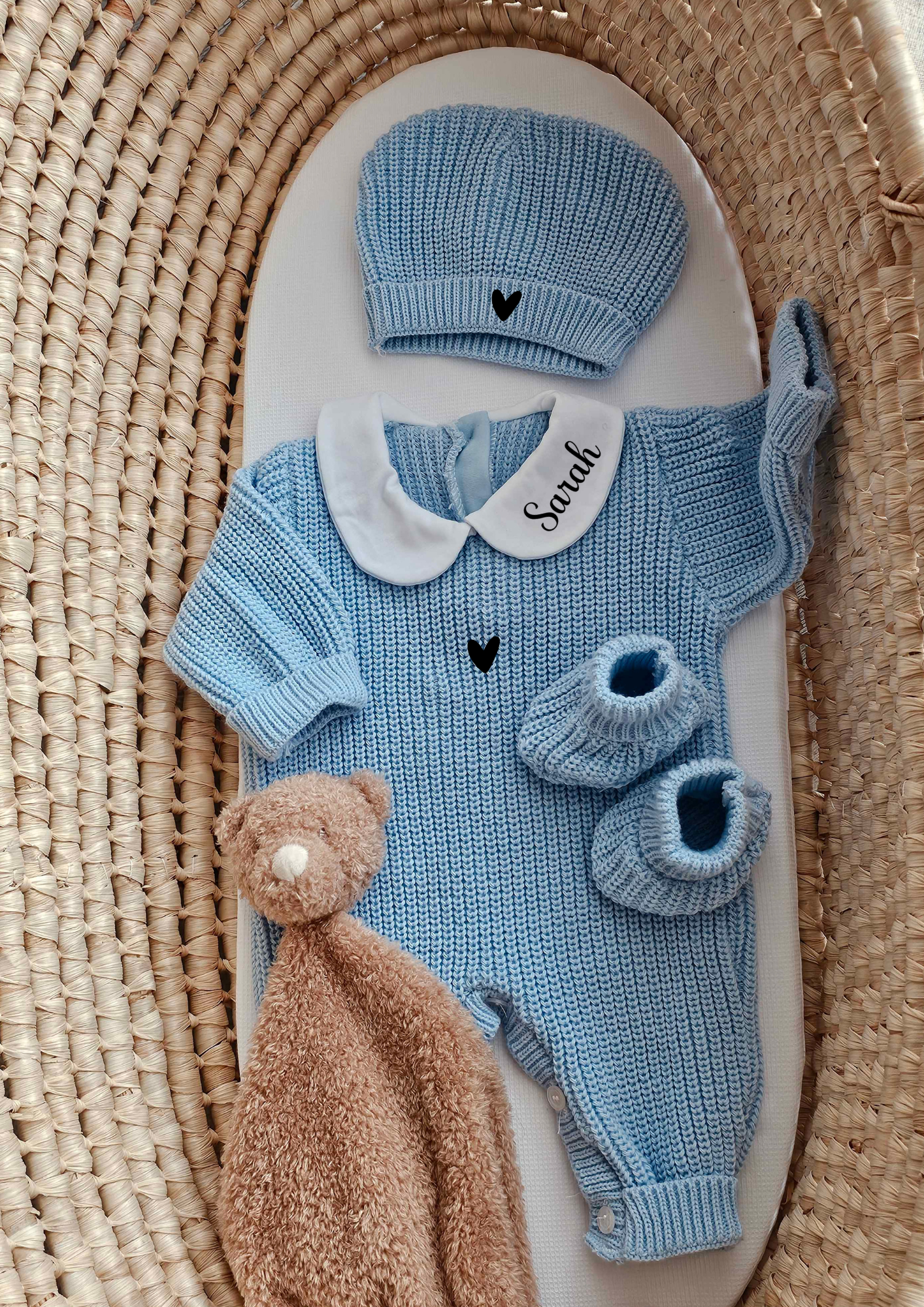 Combinaison naissance - Col - Bleu - Prénom sur le col