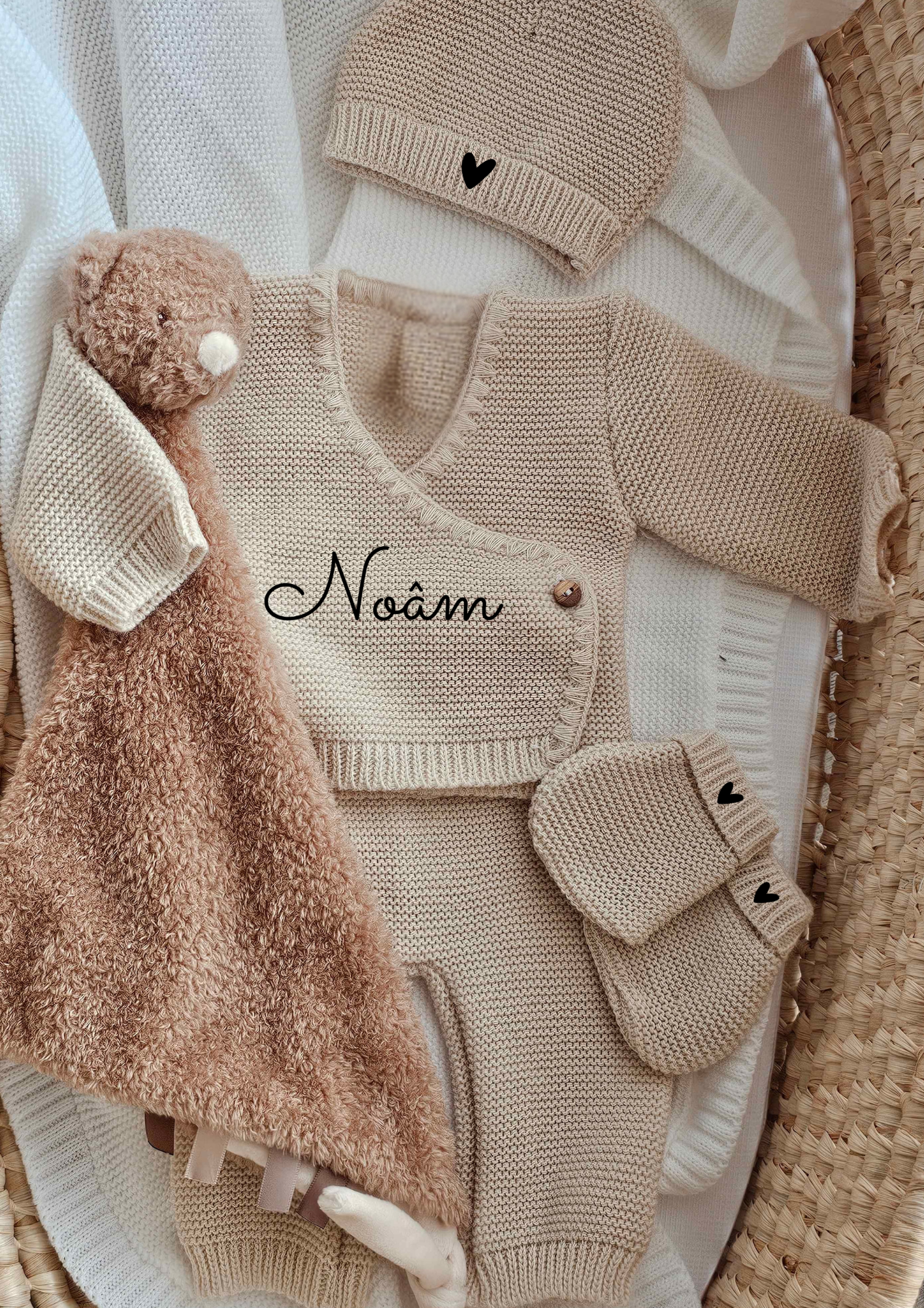 Ensemble En Maille - Prénom Au ventre - Beige