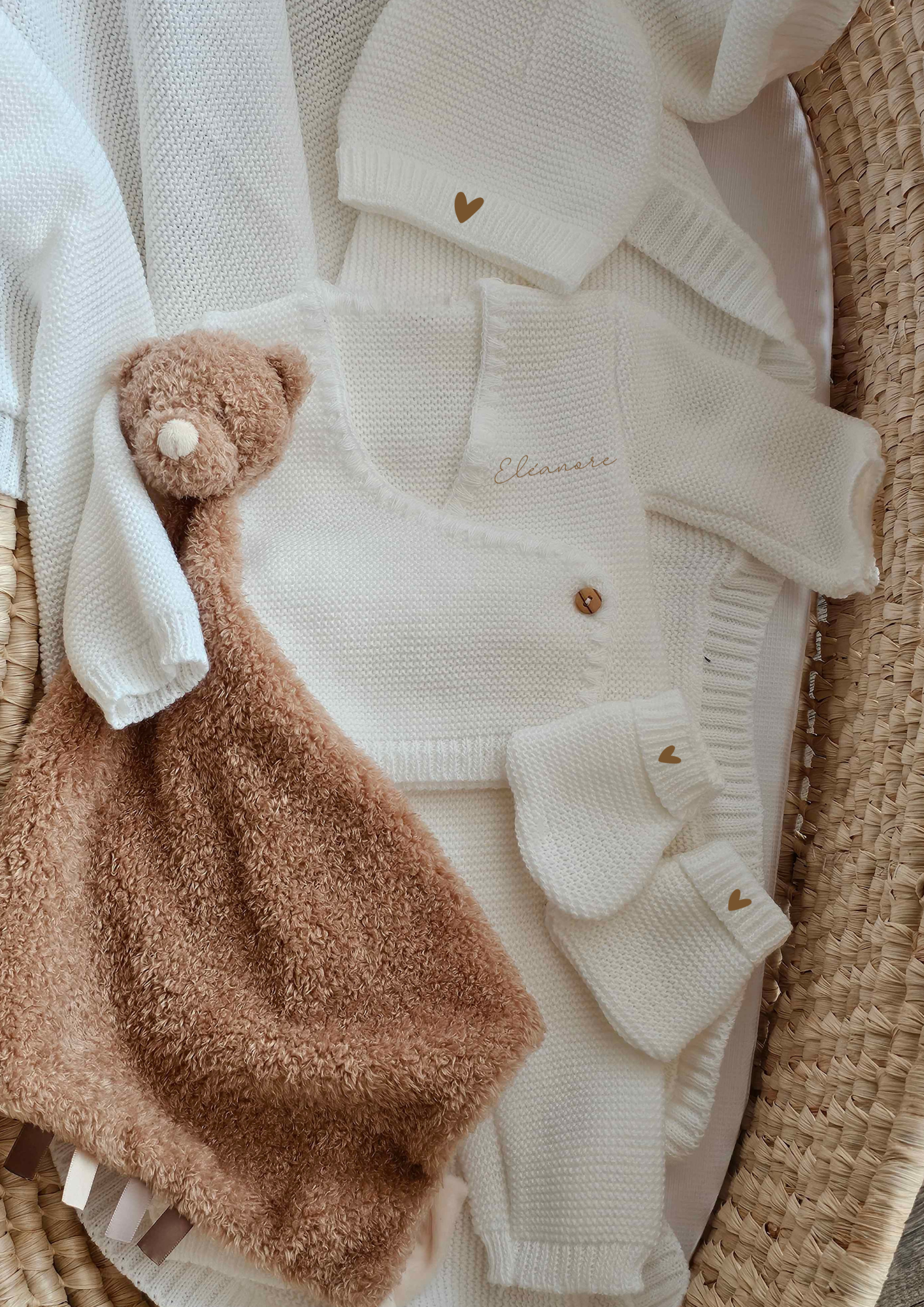 Ensemble En Maille - Prénom Au Coeur- Blanc