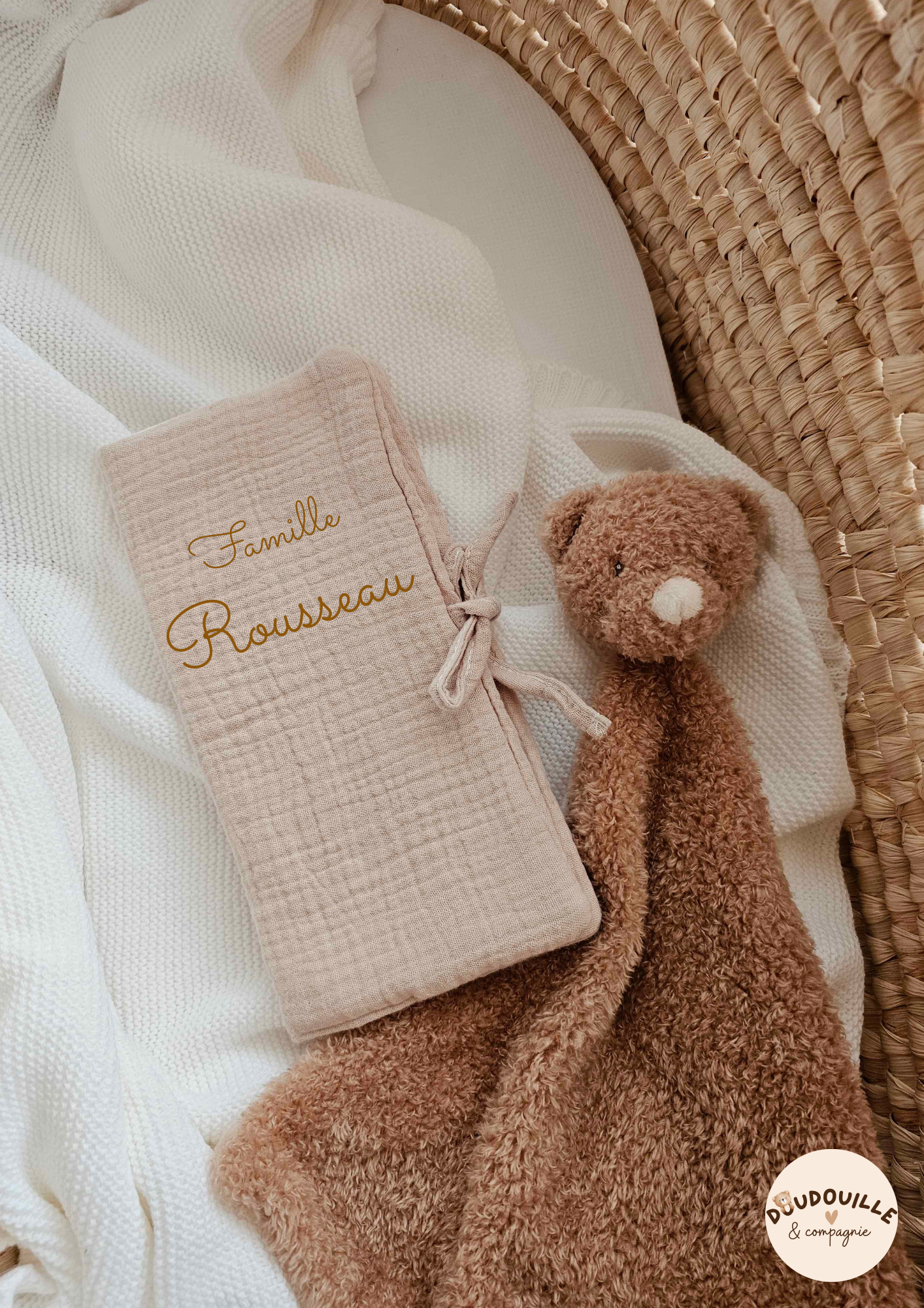 Protège livret de famille - Gaze de coton - Beige