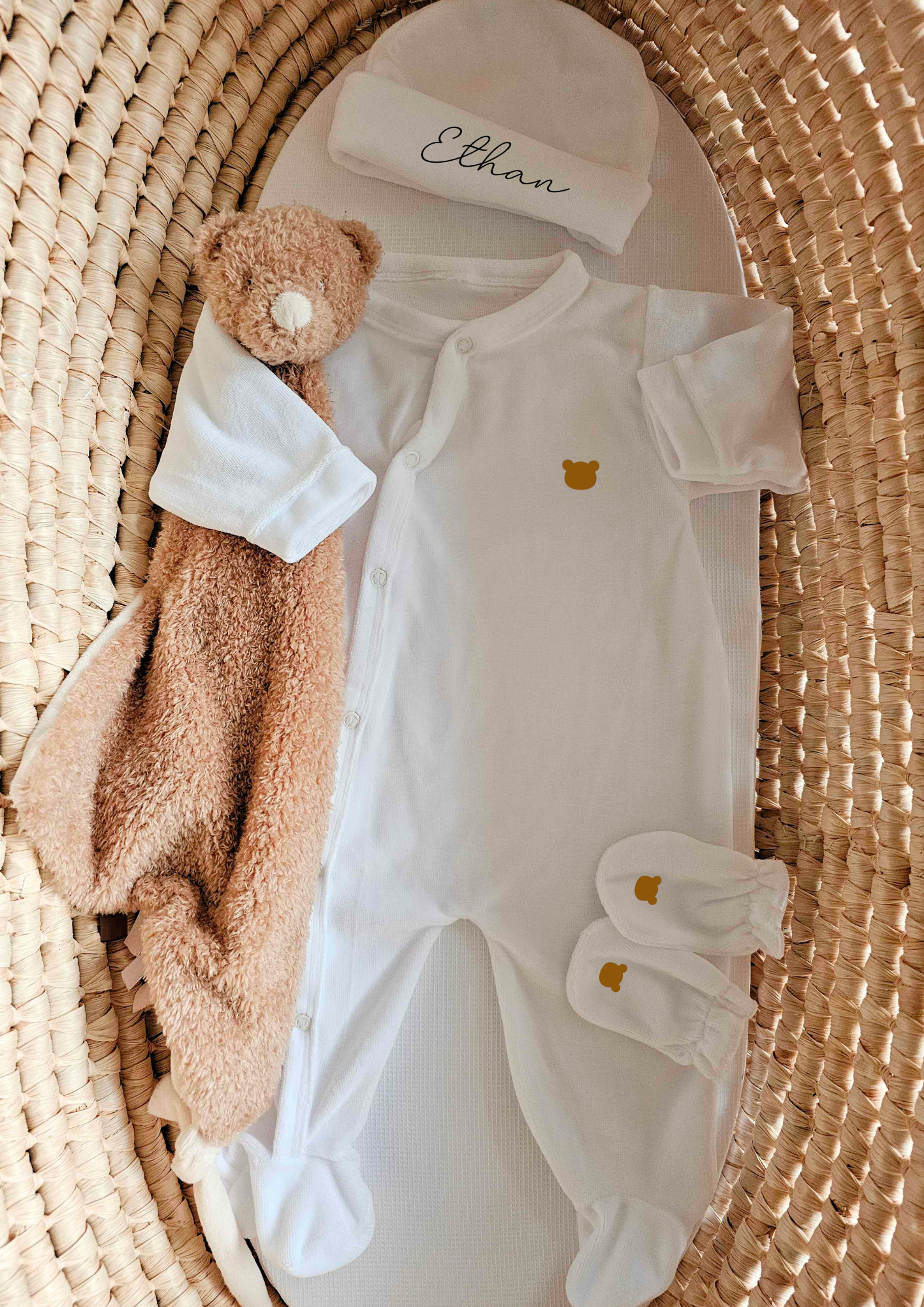 Pyjama Velours - Prénom Bonnet - Blanc