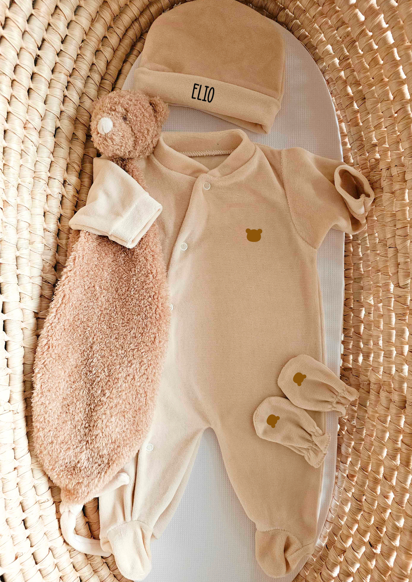 Pyjama Velours - Prénom Bonnet - Camel