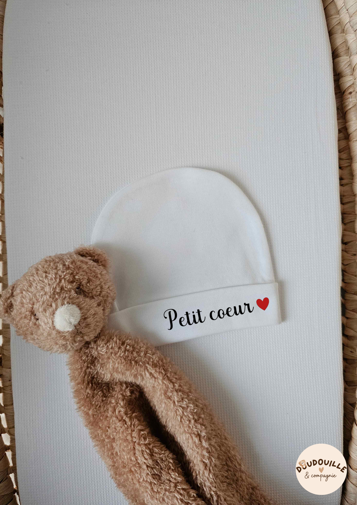 Bonnet - Blanc - Coton -Petit coeur