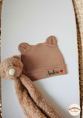 Bonnet Ourson - Brun - Prénom sur le côté + symbole