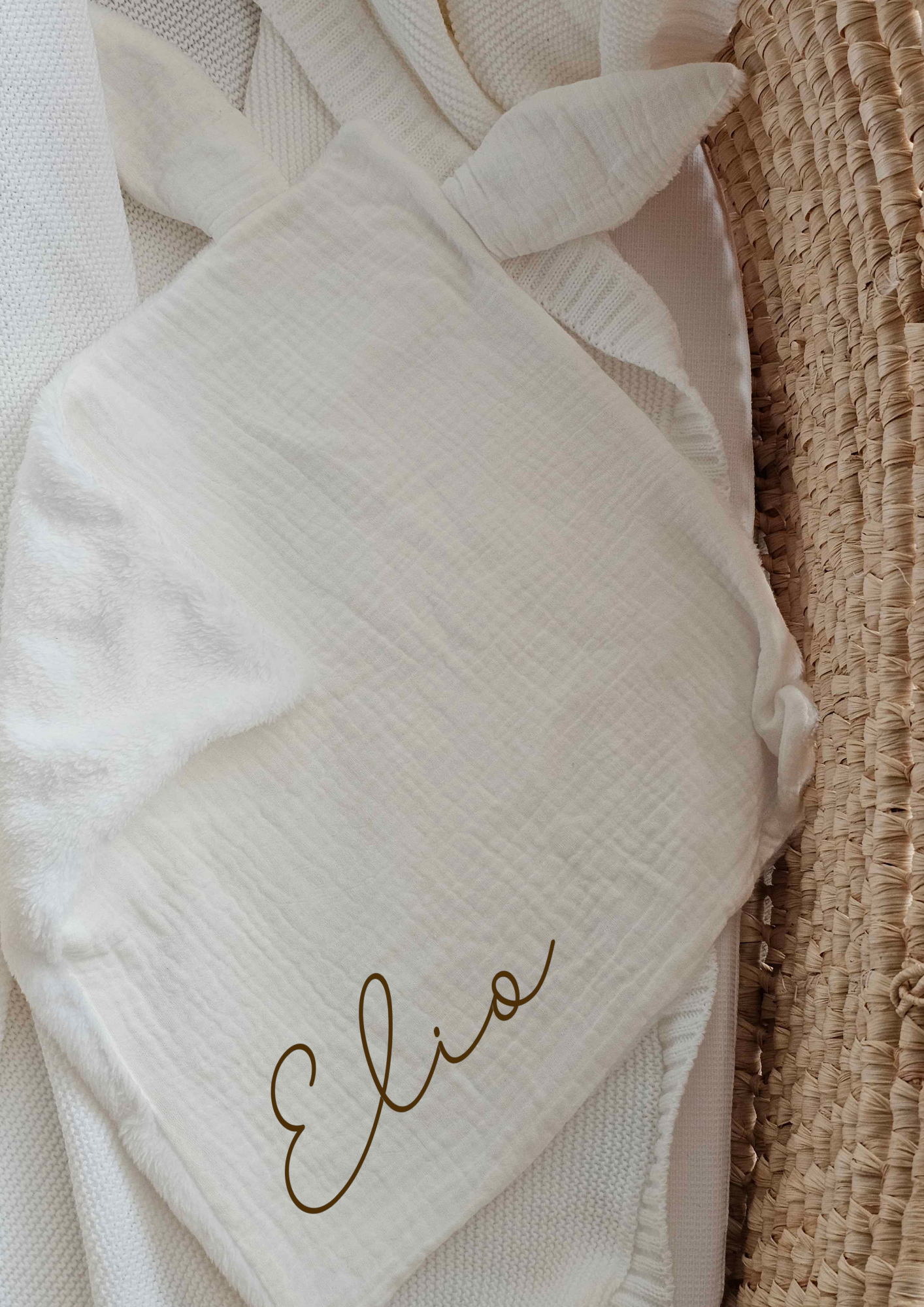 Doudou Lange - Blanc - Prénom