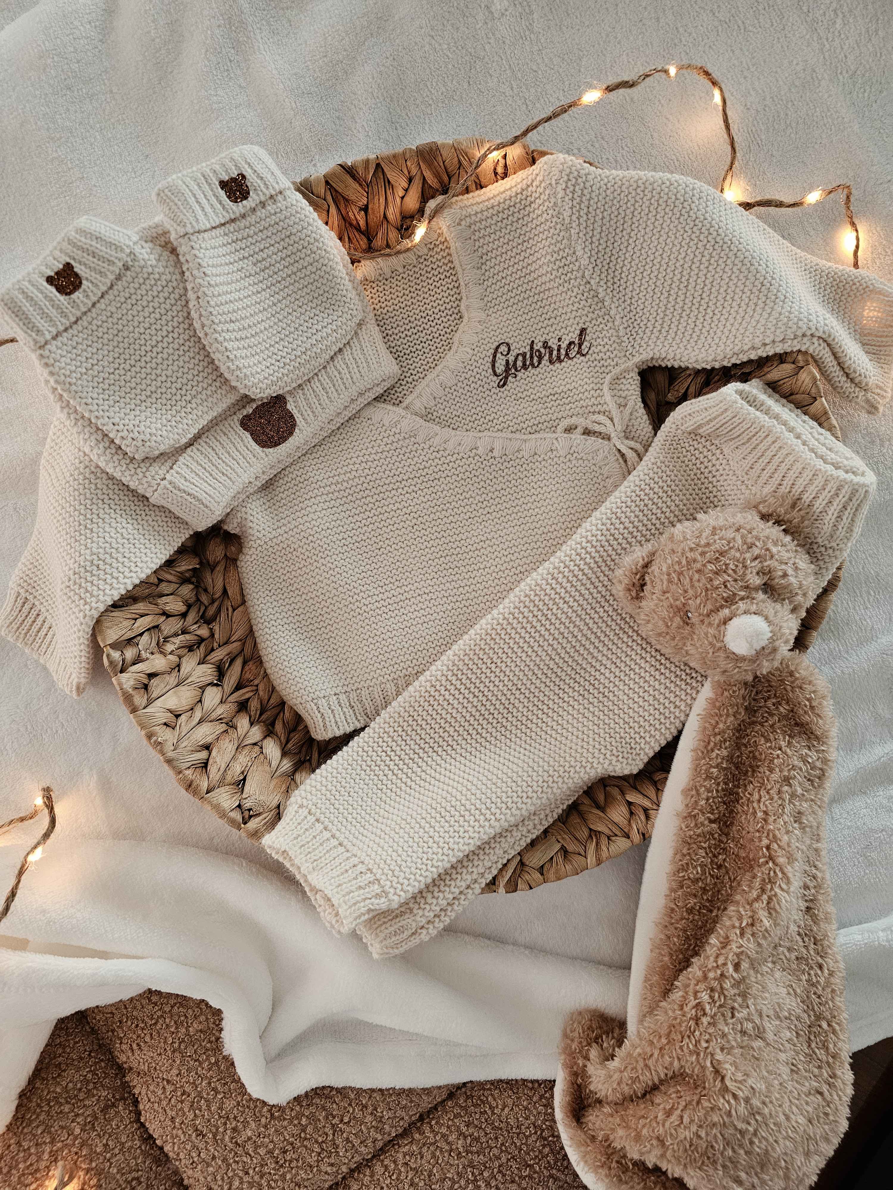 Ensemble En Maille - Prénom Au Coeur- Beige