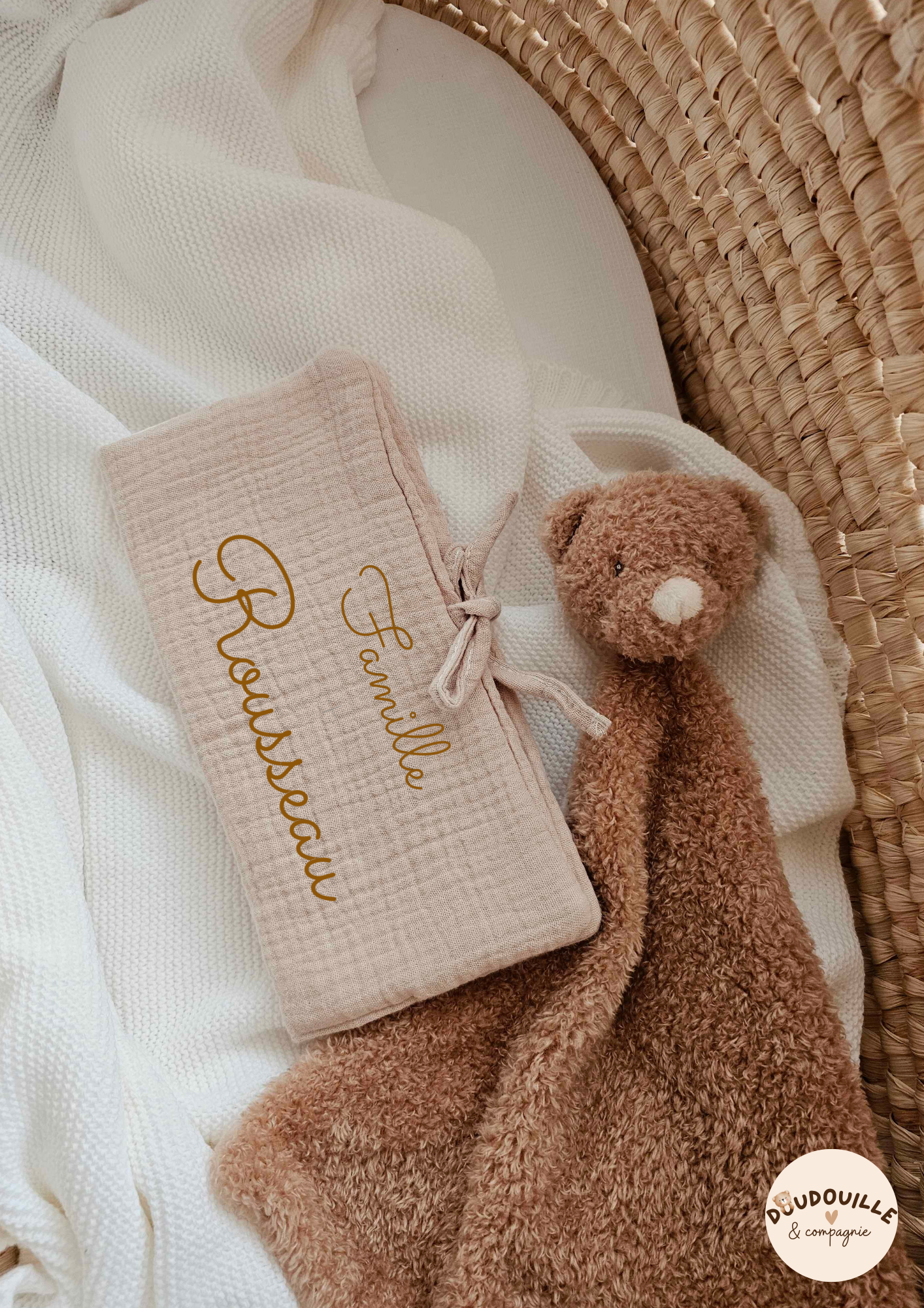 Protège livret de famille  - Gaze de coton - Beige