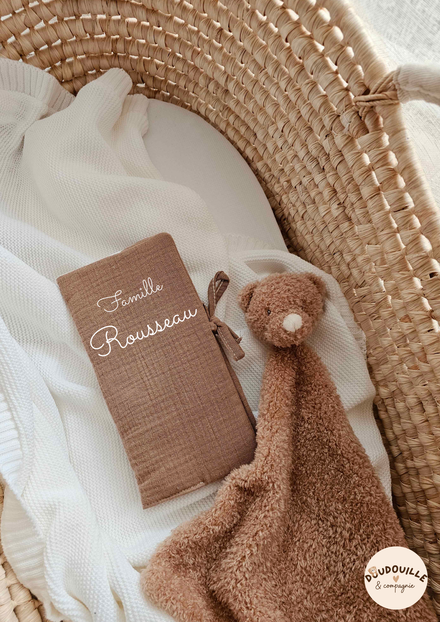 Protège livret de famille - Gaze de coton - Brun